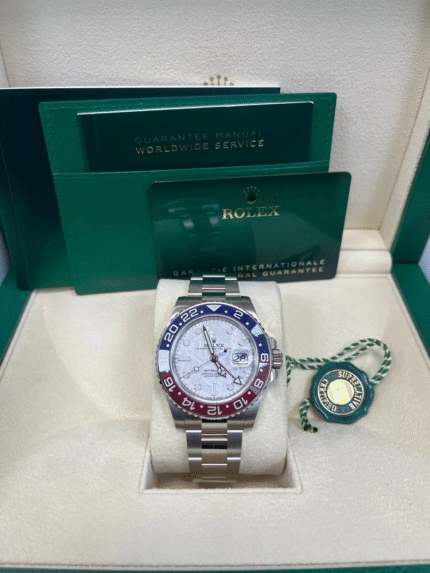 Super Clone Rolex GMT-Master II 126719BLRO with meteorite dial, Pepsi bezel, and white gold finish – 1:1 Swiss GMT replica