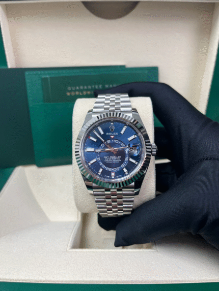 Super Clone Rolex Sky-Dweller White Rolesor Blue Dial with Jubilee Bracelet