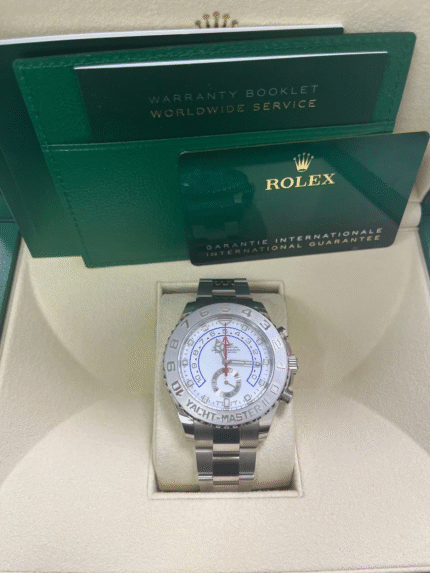 Super Clone Rolex Yacht-Master II 44mm White Gold with platinum bezel and white dial