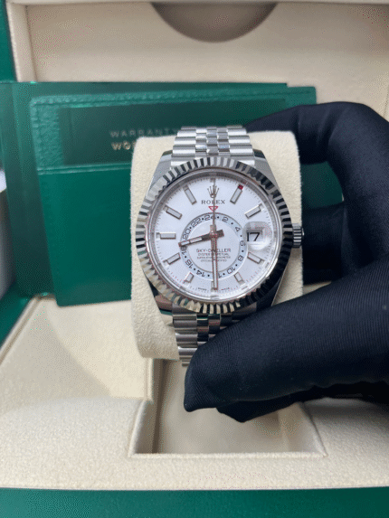 Super Clone Rolex Sky-Dweller White Rolesor Watch with White Index Dial and Jubilee Bracelet
