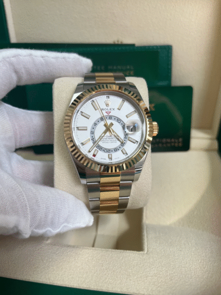 Super Clone Rolex Sky-Dweller 326933 with White Index Dial and Two-Tone Yellow Gold and Stainless Steel