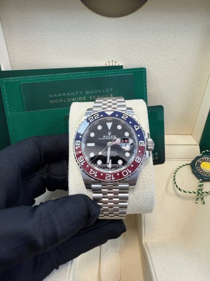 Super Clone Rolex GMT-Master II 126710BLRO replica with Pepsi bezel, black dial, and Jubilee bracelet – Swiss GMT 1:1 replica watch
