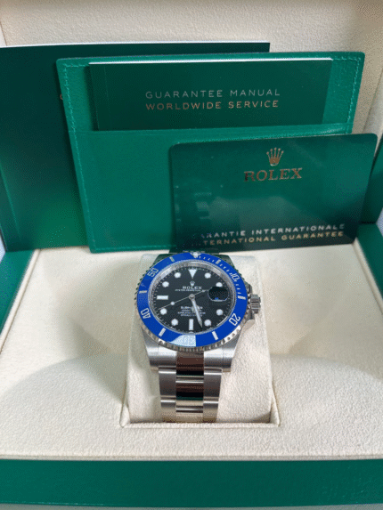Super Clone Rolex Blueberry Submariner 126619LB replica with blue bezel and black dial in white gold finish