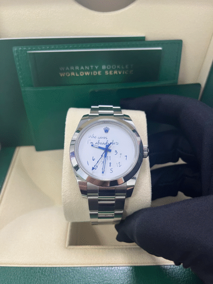 Super Clone Rolex Milgauss 116400GV with green crystal and custom Mad in Time dial – 1:1 replica watch