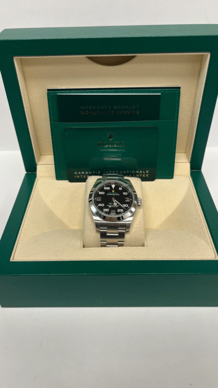 Super Clone Rolex Air-King 116900 replica watch with black dial and stainless steel case