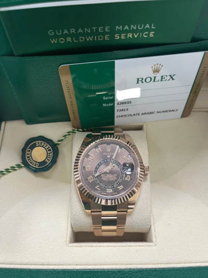 Super Clone Rolex Sky-Dweller Rose Gold Chocolate Arabic Dial 326935