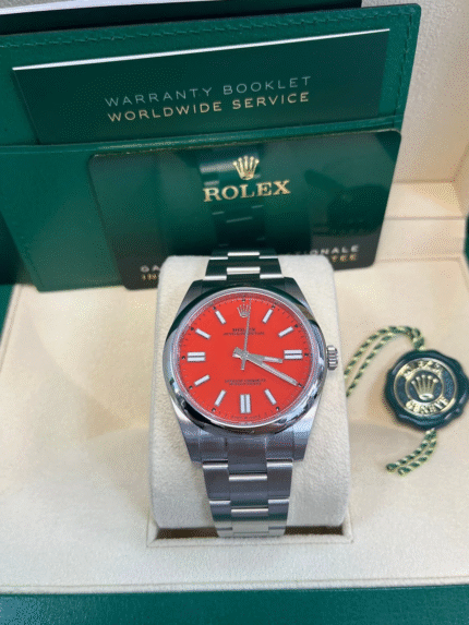 Super Clone Rolex Oyster Perpetual 41mm Red Dial Watch with Oyster Bracelet – Ref 124300