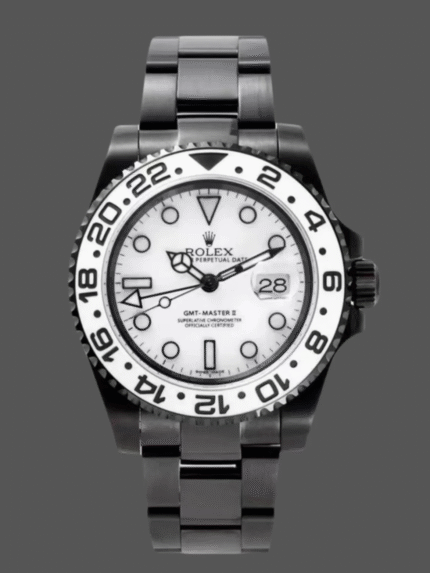 Super Clone Rolex GMT Master II black PVD white dial stainless steel replica